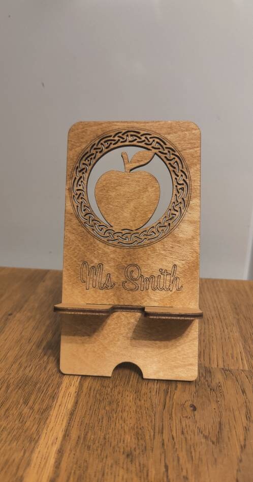 Personalised wooden teacher phone stand