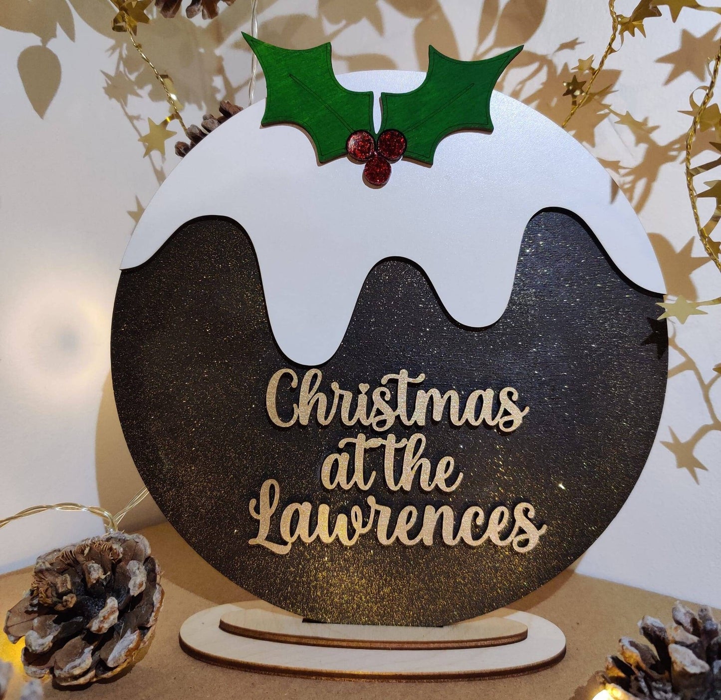 Personalised Christmas pudding family shelf sitter