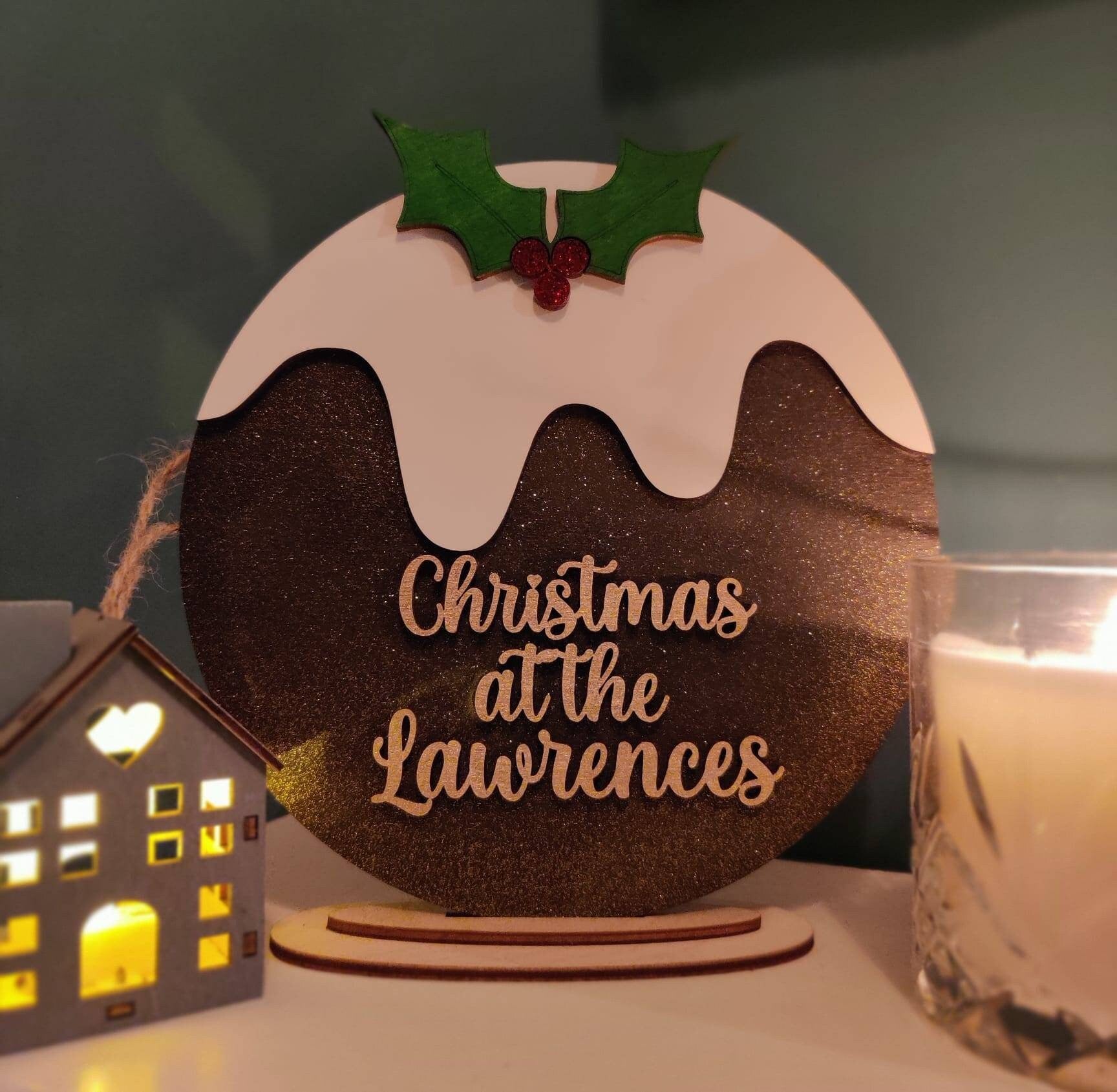 Personalised Christmas pudding family shelf sitter