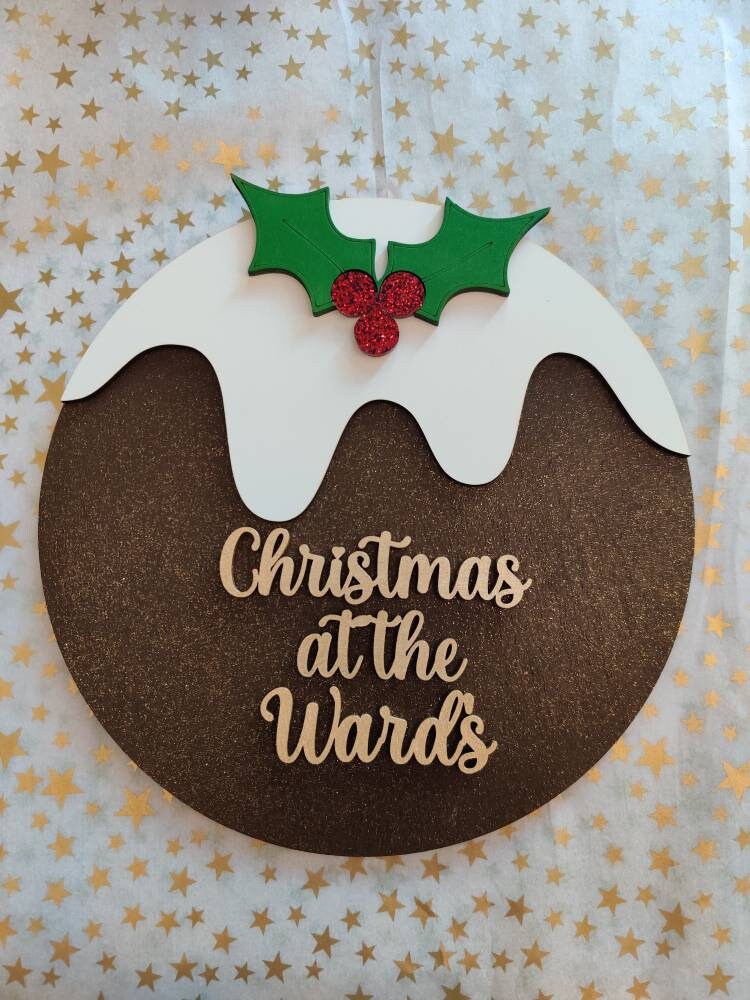 Personalised Christmas pudding family shelf sitter