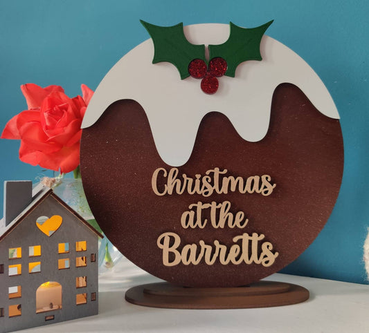 Personalised Christmas pudding family shelf sitter