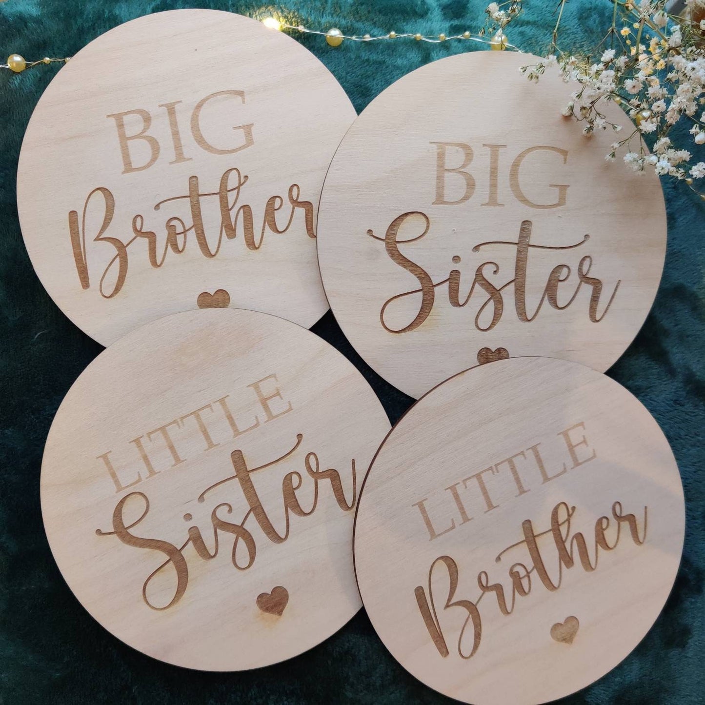 Sibling photo announcement disc/prop. Big brother, big sister, little brother, little sister