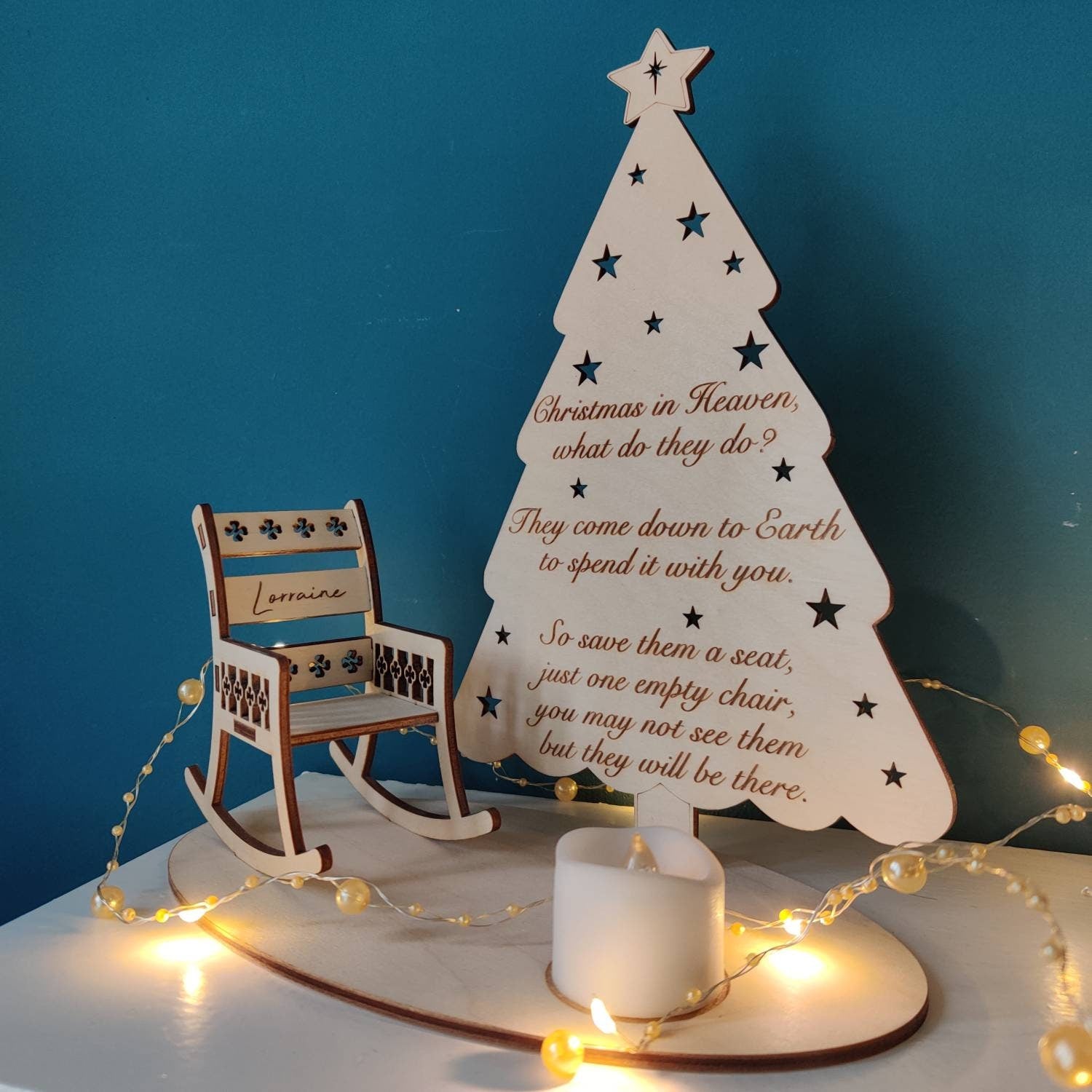 Remembrance decoration - memorial - rocking chair - Christmas in heaven - personalized