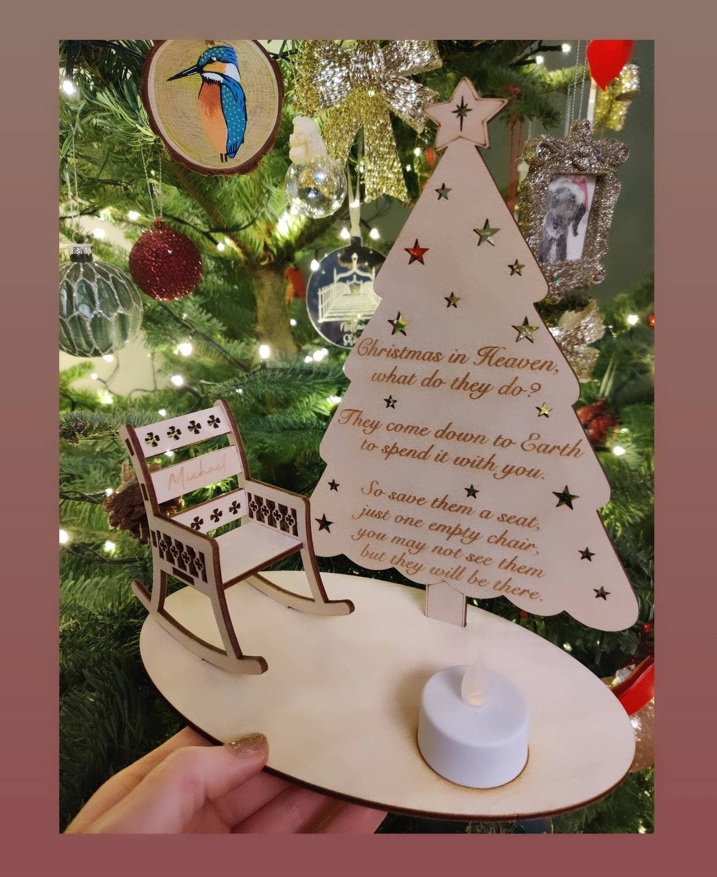 Remembrance decoration - memorial - rocking chair - Christmas in heaven - personalized