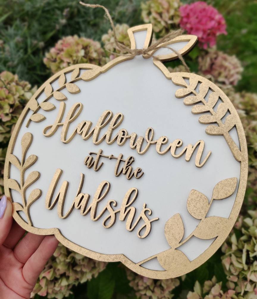 Personalised Halloween family pumpkin plaque