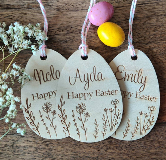 Personalised Easter basket tags - floral eggs and cute bunny's