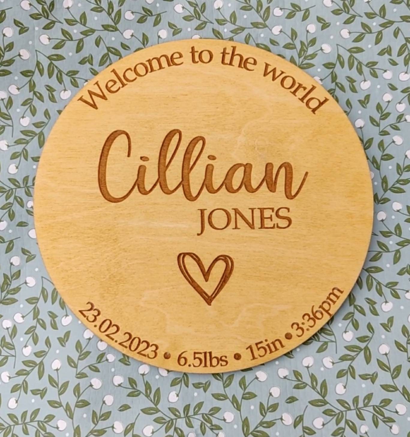 Welcome to the world, personalised name sign.