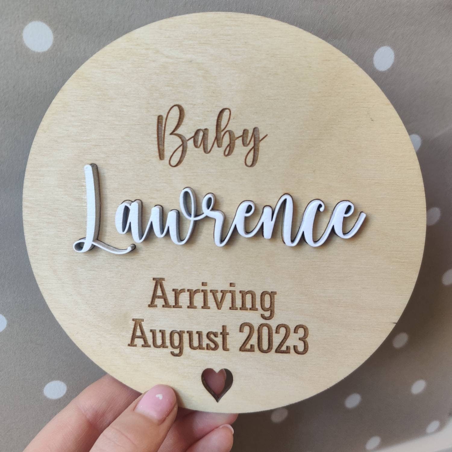 Personalised baby announcement disc / arrival disc