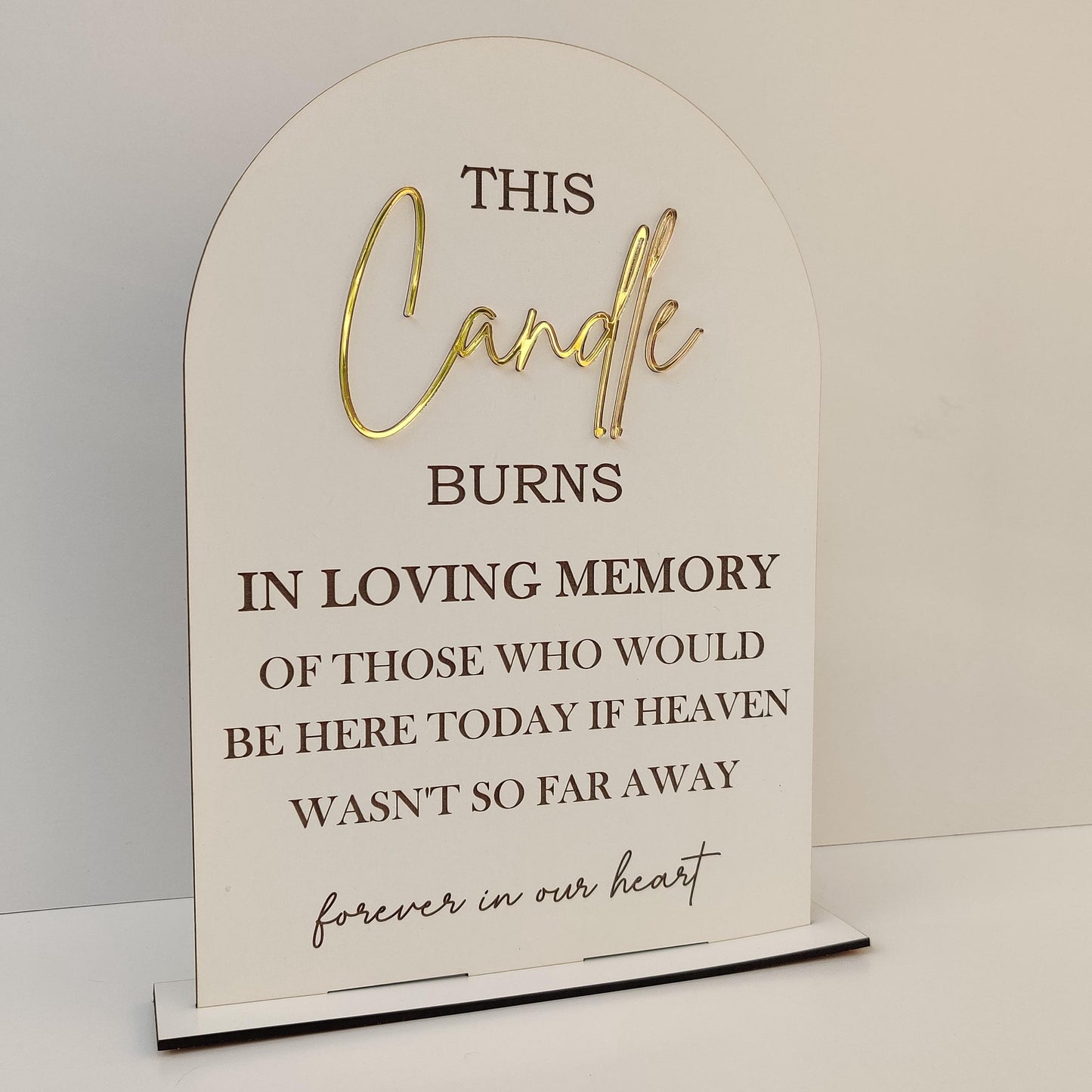 This candle burns memorial plaque