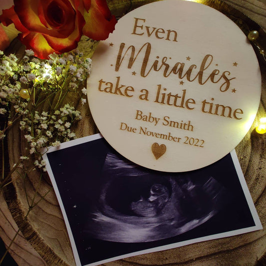 Personalised baby announcement disc. Photo prop.